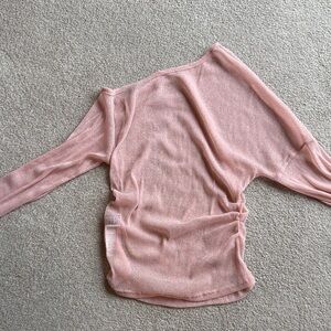 Sheer asymmetrical pink sparkle top